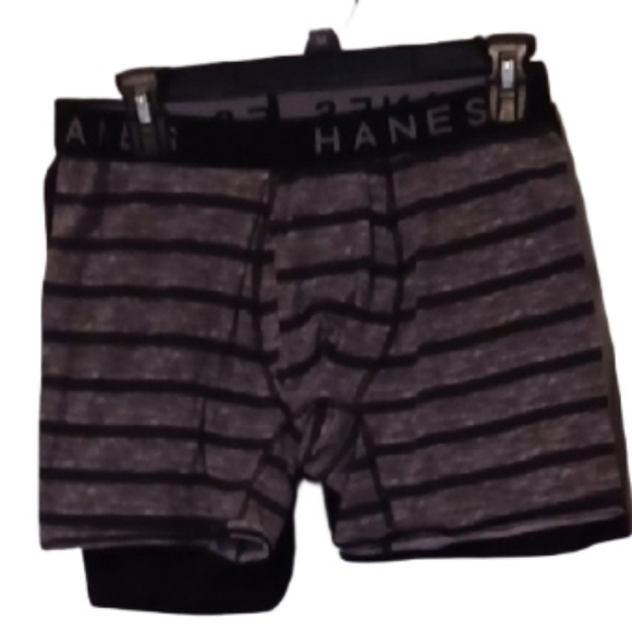 🍭🌺3 Hanes Men's Black and Gray Striped Boxer Briefs LARGE - Picture 3 of 7